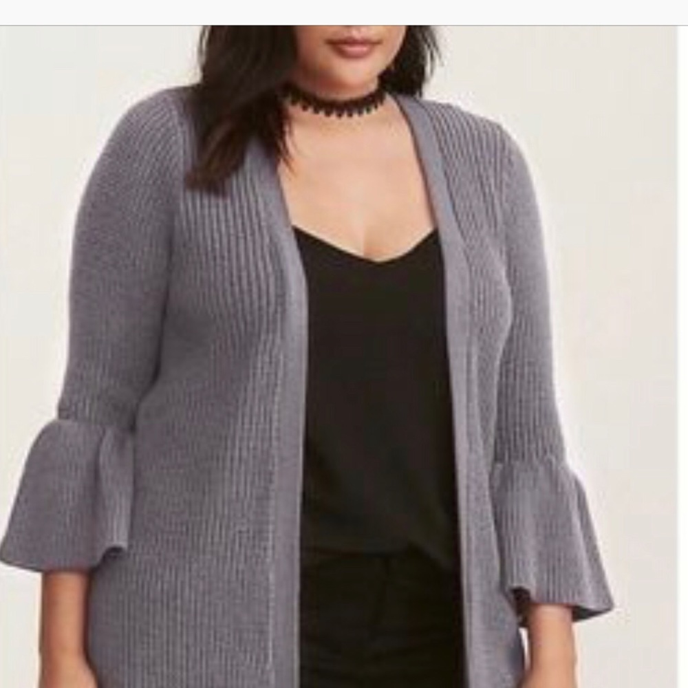 Torrid blue grey sweater with bell sleeves .